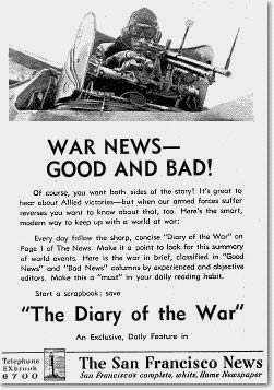 Photo of San Francisco News page promoting its 'Diary of the War' 1942