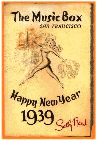rare 1939 cover of menu from the Music Box, Sally Rand's nightclub at 859 O'Farrell St.